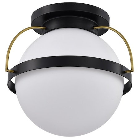 Nuvo Lakeshore 1-Light Large Flush Matte Black & Natural Brass White Opal Glass 60/7772